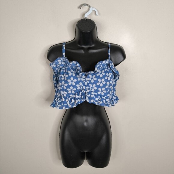 American Eagle Prairie Coquette Girl Country Boho Floral Ditzy Ruffle Crop Top L - Picture 2 of 6